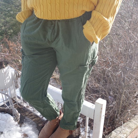 Dark Green J Crew Pants Cargo Linen Blend With Cotton - Picture 5 of 10